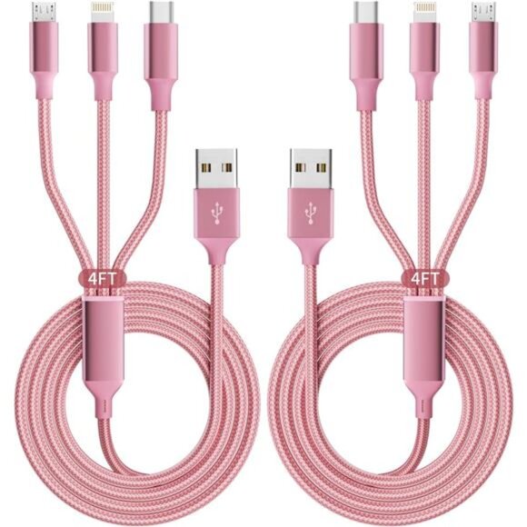 Multi Charging Cable(2Pack 4FT), 3 in 1 Charging Cable Nylon Braided USB - Picture 1 of 7